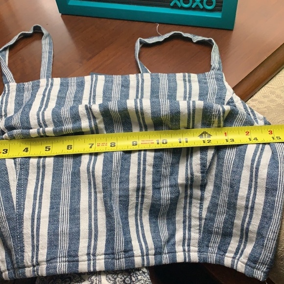 𝅺nwt Kismet Lily Crop Top Linen Blend Striped Blue Sexy Cropped Top - Picture 6 of 7